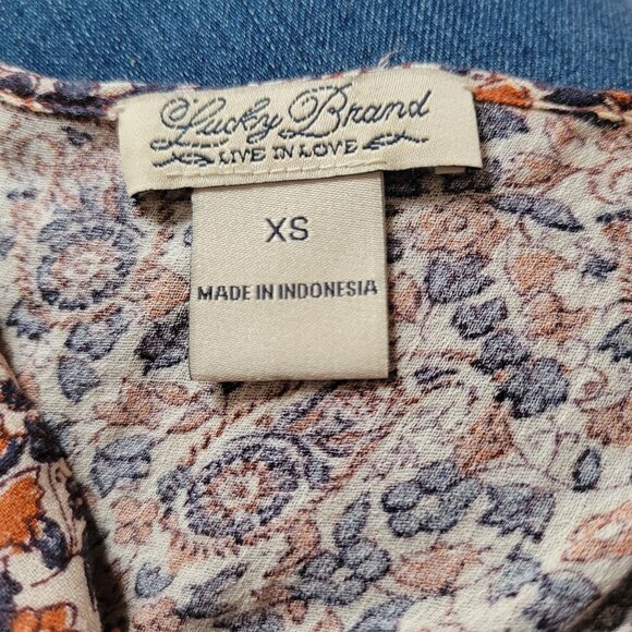 Lucky Brand Womens XS Floral Boho Long Sleeve Blouse With Button & Tie Detail - Picture 4 of 7